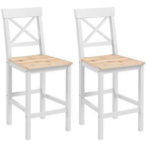 Lot de 2 tabourets de bar en bois massif blanc et bois natu…