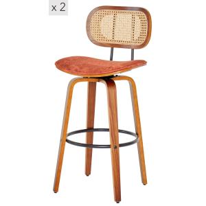 Lot de 2 tabourets de bar en bois massif et cannage terraco…