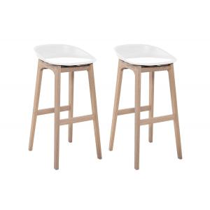 Lot de 2 tabourets de bar en chêne et assise blanche 65 cm