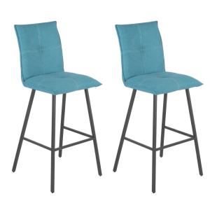 Lot de 2 tabourets de bar en coton bleu et métal gris