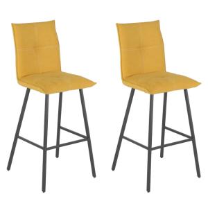 Lot de 2 tabourets de bar en coton jaune et métal gris