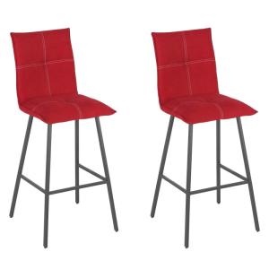 Lot de 2 tabourets de bar en coton rouge et métal gris