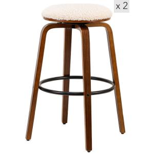 Lot de 2 tabourets de bar en frêne et bouclettes blanches