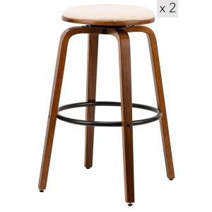 Lot de 2 tabourets de bar en frêne et velours beige