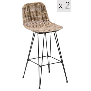 Lot de 2 tabourets de bar en métal et fibres