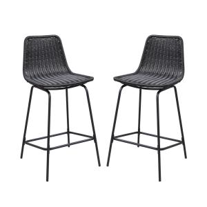 Lot de 2 tabourets de bar en métal et rotin noir 65 cm BALI
