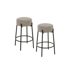 Lot de 2 tabourets de bar en métal noir et bouclette gris