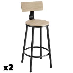 Lot de 2 tabourets de bar en panneau aggloméré bois clair