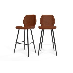 Lot de 2 tabourets de bar en pu cognac piètement noir