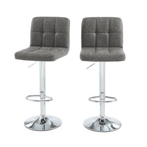 Lot de 2 tabourets de bar en pu gris piètement chromé