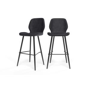 Lot de 2 tabourets de bar en pu noir piètement noir