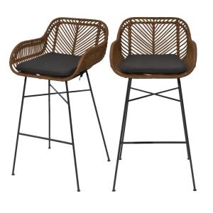 Lot de 2 tabourets de bar en rotin H68cm - Bois foncé