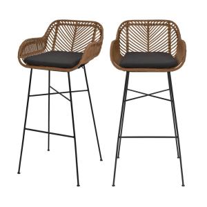 Lot de 2 tabourets de bar en rotin H76cm - Bois foncé