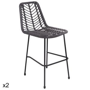 Lot de 2 tabourets de bar en rotin synthétique noirs