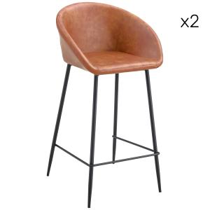 Lot de 2 tabourets de bar en simili cognac