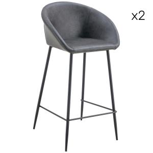 Lot de 2 tabourets de bar en simili gris foncé