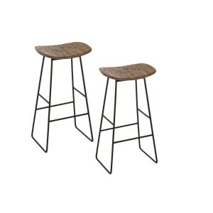 Lot de 2 tabourets de bar en teck recyclé brossé et en méta…