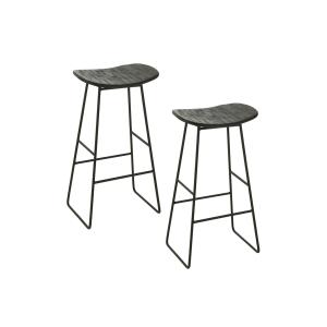 Lot de 2 tabourets de bar en teck recyclé brossé et en méta…