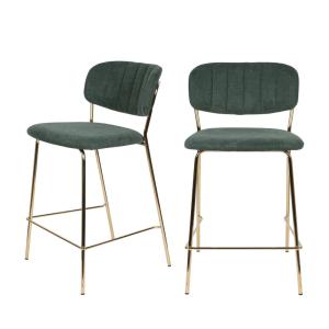 Lot de 2 tabourets de bar en tissu avec pieds dorés H65cm -…