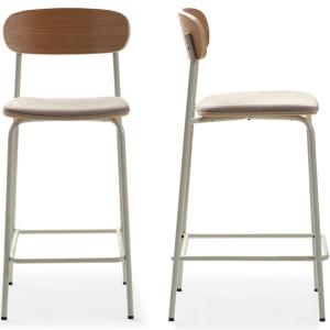 Lot de 2 tabourets de bar en tissu beige et effet bois