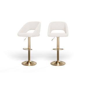 Lot de 2 tabourets de bar en tissu blanc piètement doré