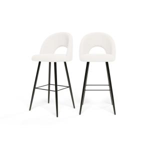 Lot de 2 tabourets de bar en tissu blanc piètement noir