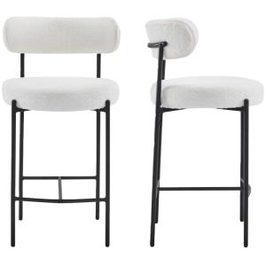 Lot de 2 tabourets de bar en tissu bouclé beige