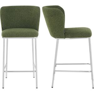 Lot de 2 tabourets de bar en tissu bouclé vert, piètement c…