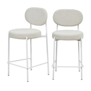 Lot de 2 tabourets de bar en tissu bouclette et pieds blanc…