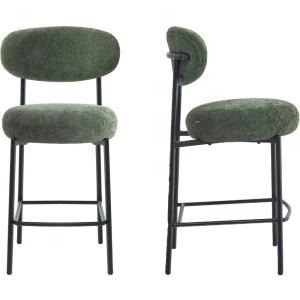 Lot de 2 tabourets de bar en tissu chenille vert
