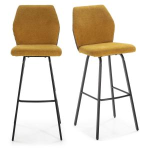 Lot de 2 tabourets de bar en tissu jaune moutarde et simili…