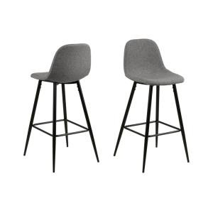 Lot de 2 tabourets de bar en tissu piétement métal noir gri…