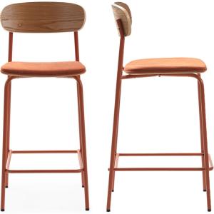 Lot de 2 tabourets de bar en tissu terracotta et effet bois