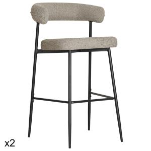 Lot de 2 tabourets de bar en tissu vert chiné et acier noir