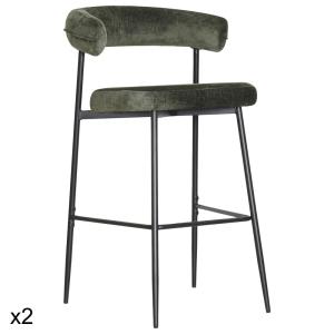 Lot de 2 tabourets de bar en tissu vert et métal noir