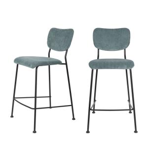 Lot de 2 tabourets de bar en velours côtelé 65cm - Vert d'e…