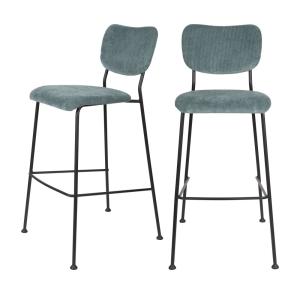 Lot de 2 tabourets de bar en velours côtelé H75,5cm - Gris