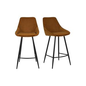 Lot de 2 tabourets de bar en velours côtelé marron