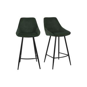 Lot de 2 tabourets de bar en velours côtelé vert