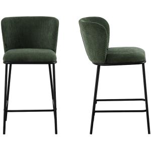 Lot de 2 tabourets de bar en velours côtelé vert kaki