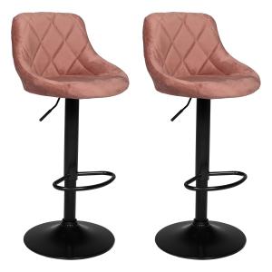 Lot de 2 tabourets de bar en velours rose