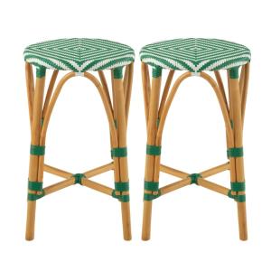 lot de 2 tabourets de bar parisiens assise tressée vert