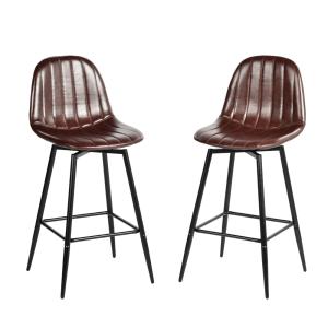 Lot de 2 tabourets de bar pivotants en PU marron capitonnée
