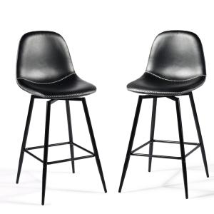 Lot de 2 tabourets de bar pivotants en PU noir de style ind…