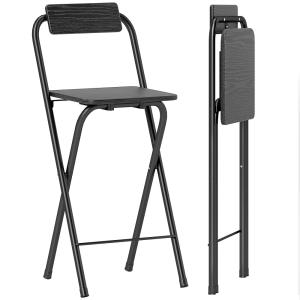 Lot de 2 tabourets de bar pliables dossier repose-pieds noir