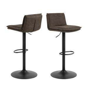 Lot de 2 tabourets de bar réglables en suédine et métal - M…