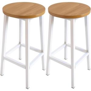 Lot de 2 tabourets de bar sans dossier en bois blanc 32 x 3…