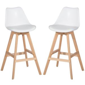 Lot de 2 tabourets de bar scandinave blanc pieds bois