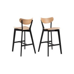 Lot de 2 tabourets de bar scandinaves en bois chêne