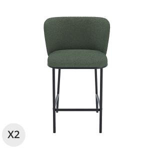 Lot de 2 tabourets de bar tissu bouclé vert